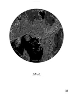 Affiche Oslo – Poster vue satellite 10km N&B | Gravura – Fond clair