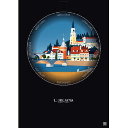Affiche Ljubljana – Poster illustration vintage – Ljubljana | Gravura – Fond foncé