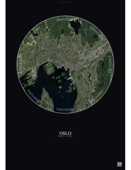 Affiche Oslo – Poster vue satellite 10km Couleur | Gravura – Fond foncé