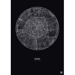 Affiche Paris – Poster carte de ville 10km | Gravura – Fond foncé