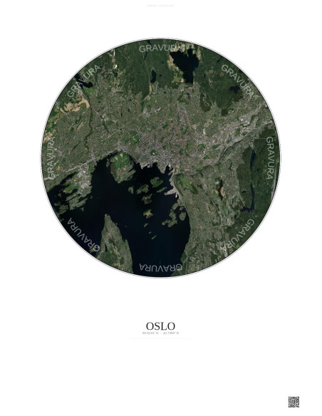 Affiche Oslo – Poster vue satellite 10km Couleur | Gravura – Fond clair