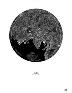 Affiche Oslo – Poster vue satellite 2.5km N&B | Gravura – Fond clair
