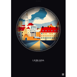 Affiche Ljubljana – Poster illustration vintage – National Gallery Of Slovenia | Gravura – Fond foncé
