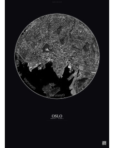 Affiche Oslo – Poster vue satellite 2.5km N&B | Gravura – Fond foncé