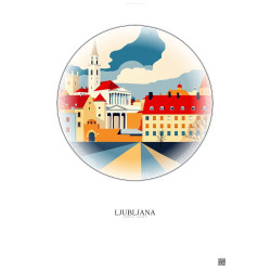Affiche Ljubljana – Poster illustration vintage – National Gallery Of Slovenia | Gravura – Fond clair