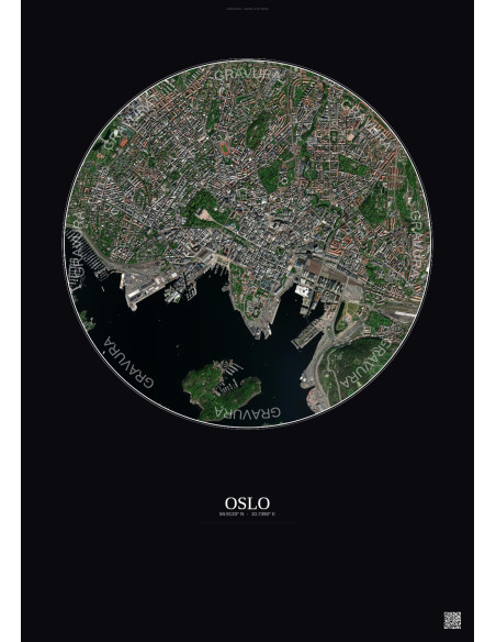 Affiche Oslo – Poster vue satellite 2.5km Couleur | Gravura – Fond foncé