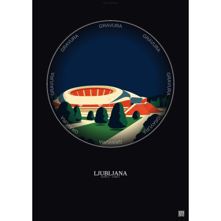 Affiche Ljubljana – Poster illustration vintage – Stozice Stadium | Gravura – Fond foncé