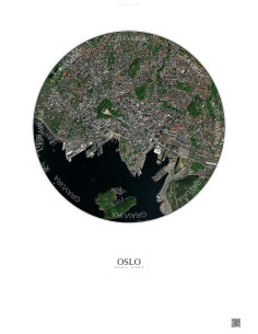 Affiche Oslo – Poster vue satellite 2.5km Couleur | Gravura – Fond clair