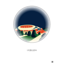 Affiche Ljubljana – Poster illustration vintage – Stozice Stadium | Gravura – Fond clair