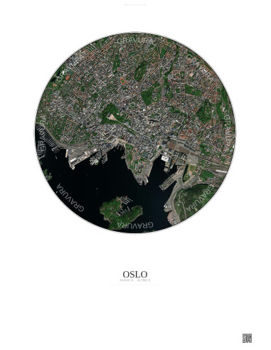 Affiche Oslo – Poster vue satellite 2.5km Couleur | Gravura – Fond clair