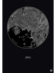 Affiche Oslo – Poster vue satellite 6km N&B | Gravura – Fond foncé