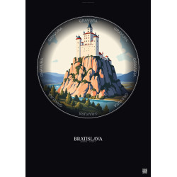 Affiche Bratislava – Poster illustration vintage – Bratislava Castle | Gravura – Fond foncé