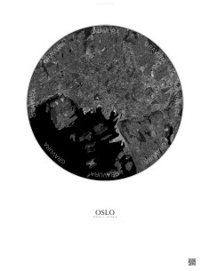 Affiche Oslo – Poster vue satellite 6km N&B | Gravura – Fond clair
