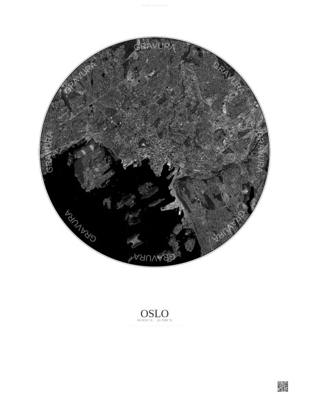 Affiche Oslo – Poster vue satellite 6km N&B | Gravura – Fond clair