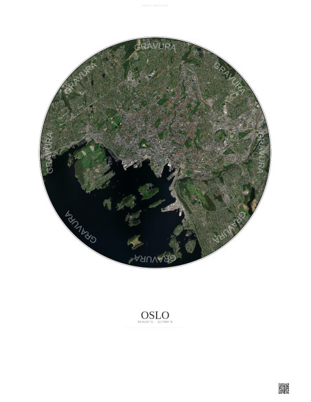Oslo Satellite View Poster 6km Color | Gravura – Light background