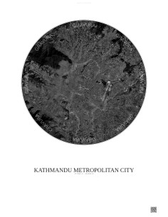 Affiche Kathmandu Metropolitan City – Poster vue satellite 10km N&B | Gravura – Fond clair