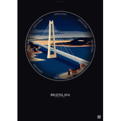 Affiche Bratislava – Poster illustration vintage – Bridge Of The Slovak National Uprising | Gravura – Fond foncé