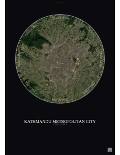 Affiche Kathmandu Metropolitan City – Poster vue satellite 10km Couleur | Gravura – Fond foncé