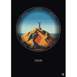 Affiche Dakar – Poster illustration vintage – African Renaissance Monument | Gravura – Fond foncé