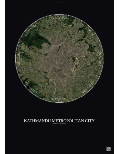 Kathmandu Metropolitan City Satellite View Poster 10km Color | Gravura – Dark background