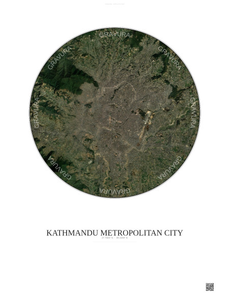 Affiche Kathmandu Metropolitan City – Poster vue satellite 10km Couleur | Gravura – Fond clair