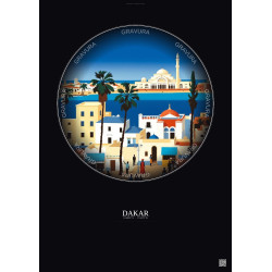 Affiche Dakar – Poster illustration vintage – Dakar | Gravura – Fond foncé