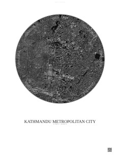 Affiche Kathmandu Metropolitan City – Poster vue satellite 2.5km N&B | Gravura – Fond clair