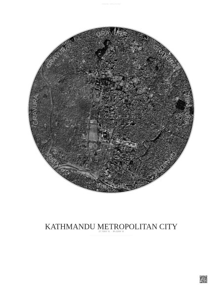 Kathmandu Metropolitan City Satellite View Poster 2.5km B&W | Gravura – Light background