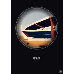 Affiche Dakar – Poster illustration vintage – Stade Leopold Sedar Senghor | Gravura – Fond foncé