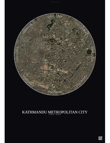 Kathmandu Metropolitan City Satellite View Poster 2.5km Color | Gravura – Dark background