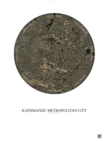 Kathmandu Metropolitan City Satellite View Poster 2.5km Color | Gravura – Light background
