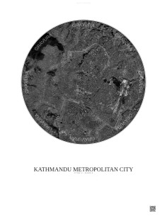 Affiche Kathmandu Metropolitan City – Poster vue satellite 6km N&B | Gravura – Fond clair
