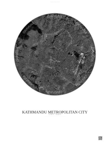 Kathmandu Metropolitan City Satellite View Poster 6km B&W | Gravura – Light background