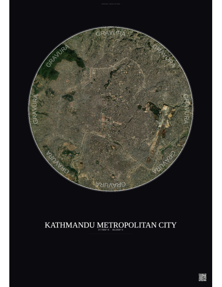 Kathmandu Metropolitan City Satellite View Poster 6km Color | Gravura – Dark background