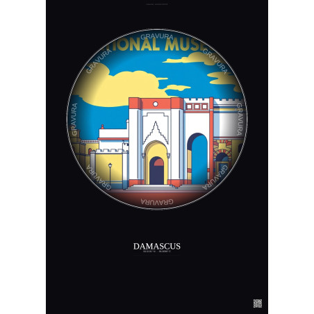 Affiche Damascus – Poster illustration vintage – National Museum In Damascus | Gravura – Fond foncé