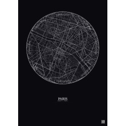 Affiche Paris – Poster carte de ville 2.5km | Gravura – Fond foncé