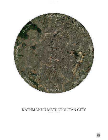 Kathmandu Metropolitan City Satellite View Poster 6km Color | Gravura – Light background