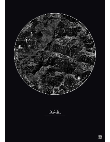 Affiche Sete – Poster vue satellite 10km N&B | Gravura – Fond foncé