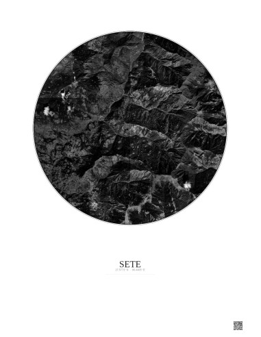 Sete Satellite View Poster 10km B&W | Gravura – Light background