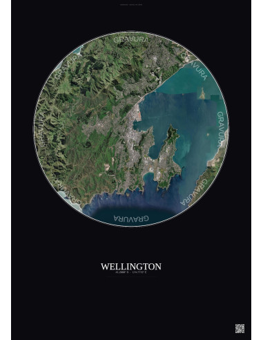 Wellington Satellite View Poster 10km Color | Gravura – Dark background