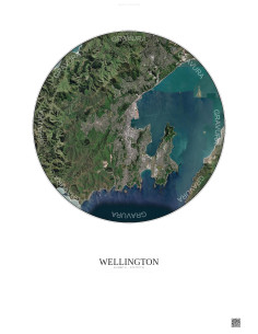 Affiche Wellington – Poster vue satellite 10km Couleur | Gravura – Fond clair