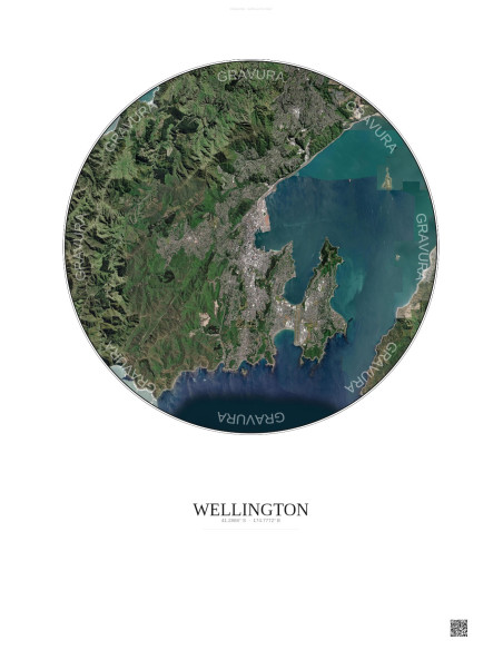 Affiche Wellington – Poster vue satellite 10km Couleur | Gravura – Fond clair