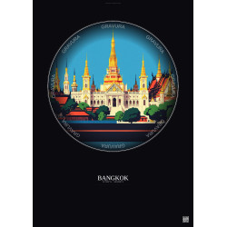 Affiche Bangkok – Poster illustration vintage – Grand Palace | Gravura – Fond foncé