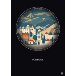 Affiche Dushanbe – Poster illustration vintage – Dushanbe | Gravura – Fond foncé