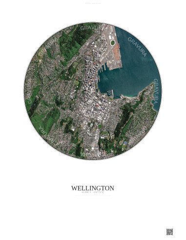 Affiche Wellington – Poster vue satellite 2.5km Couleur | Gravura – Fond clair
