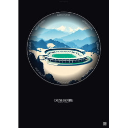 Affiche Dushanbe – Poster illustration vintage – Pamir Stadium | Gravura – Fond foncé