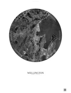 Affiche Wellington – Poster vue satellite 6km N&B | Gravura – Fond clair