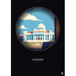Affiche Dushanbe – Poster illustration vintage – Tajikistan National Museum | Gravura – Fond foncé