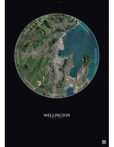 Affiche Wellington – Poster vue satellite 6km Couleur | Gravura – Fond foncé