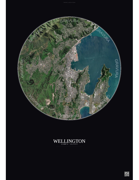 Affiche Wellington – Poster vue satellite 6km Couleur | Gravura – Fond foncé